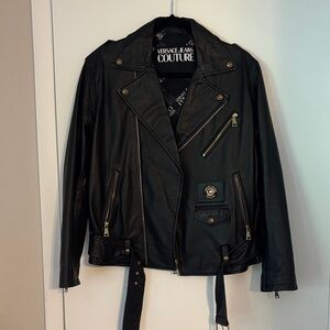 Versace Jeans Collection Black Leather Biker Jacket